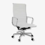 Eames Chair White Leather EA119 Chrome Aluminium Base Side View – House of Furnishes