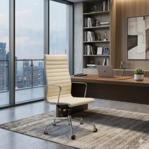 Ivory White Eames Chair EA119 High Back Thin Pad Front View – House of Furnishes