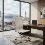 Eames Chair White Leather EA119 High Back Thin Pad Front View – House of Furnishes