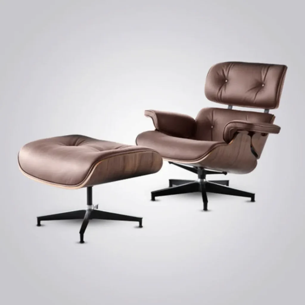 eames lounge chair brown walnut brown leather black base front view house of furnishes by eman
