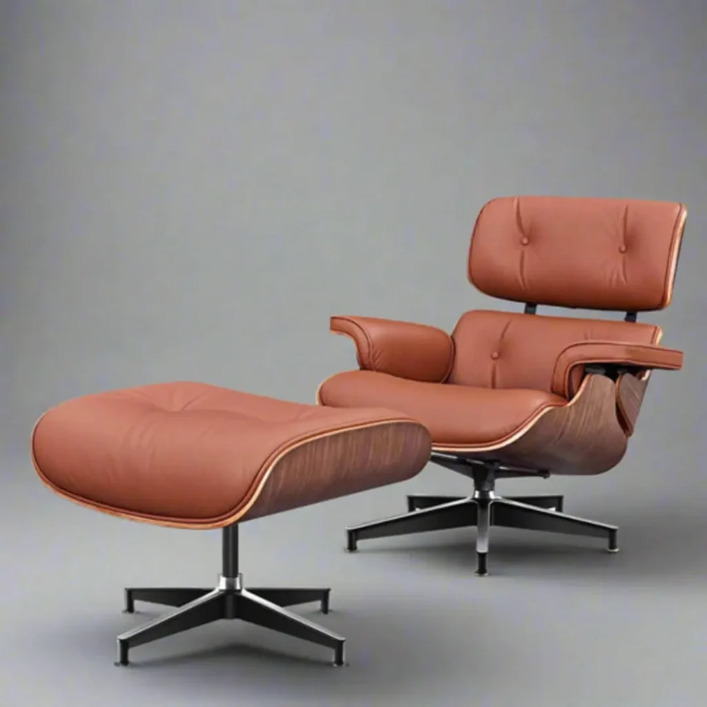 charles and ray eames lounge chair walnut tan brown leather black base front view house of furnishes by eman