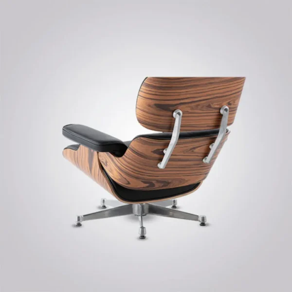Eames Inspired Lounge Chair & Ottoman | Black Leather | Rosewood | Chrome Base - Image 5