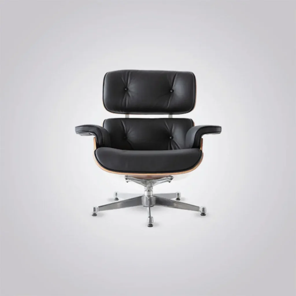 rosewood veneer shell close-up eames lounge chair and ottoman chrome base house of furnishes