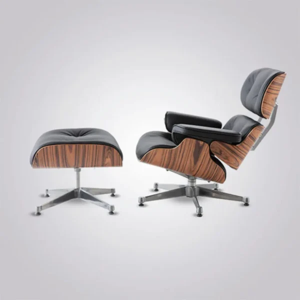 eames inspired lounge chair black leather rosewood chrome side profile