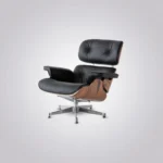 black aniline leather cushion detail eames inspired lounge chair rosewood chrome