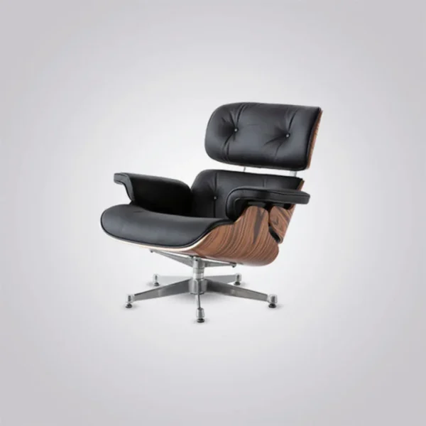 black aniline leather cushion detail eames inspired lounge chair rosewood chrome