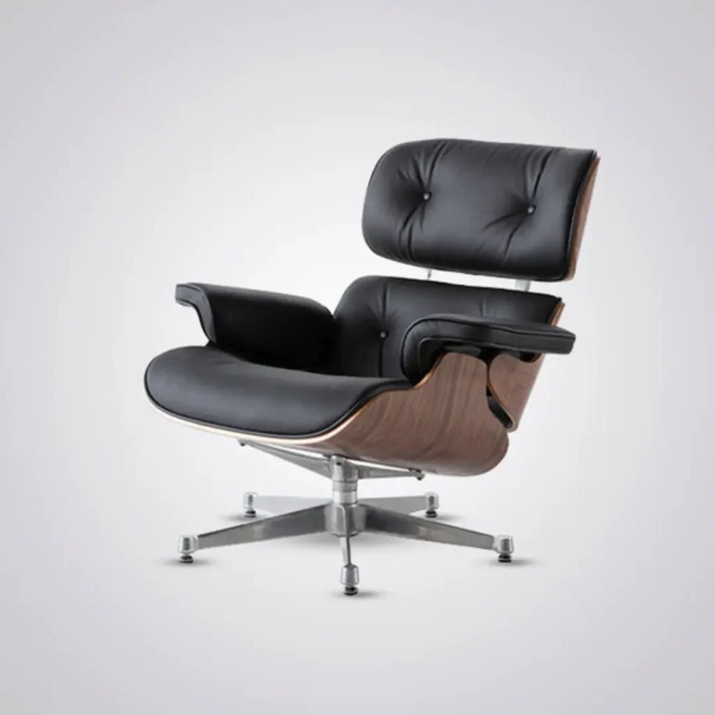 charles eames lounge chair replica and ottoman full set walnut black leather chrome base