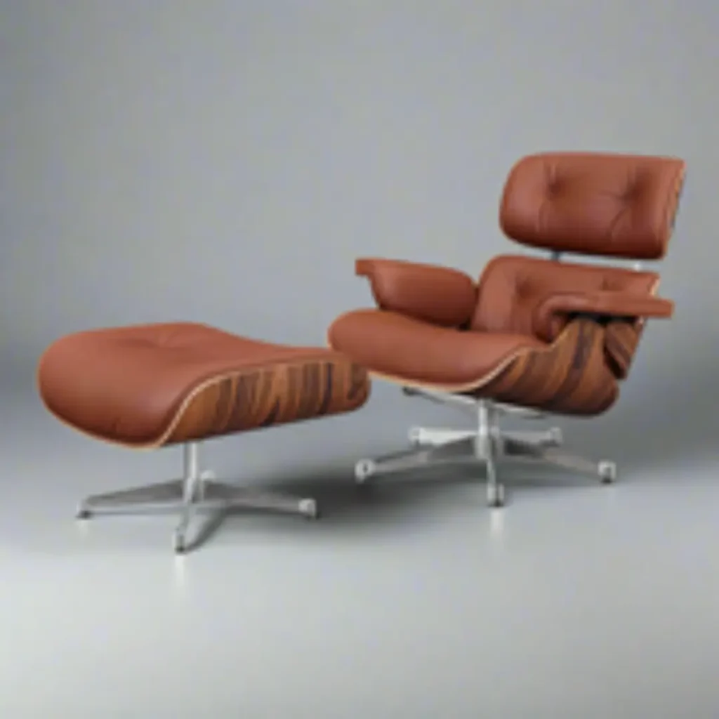 eames lounge chair knock off tan brown leather rosewood chrome base front view