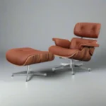 eames lounge chair knock off tan brown leather rosewood chrome base front view