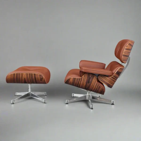 tan brown aniline leather cushion detail eames lounge chair knock off rosewood chrome