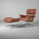 vitra eames lounge chair tan brown leather walnut chrome base front view