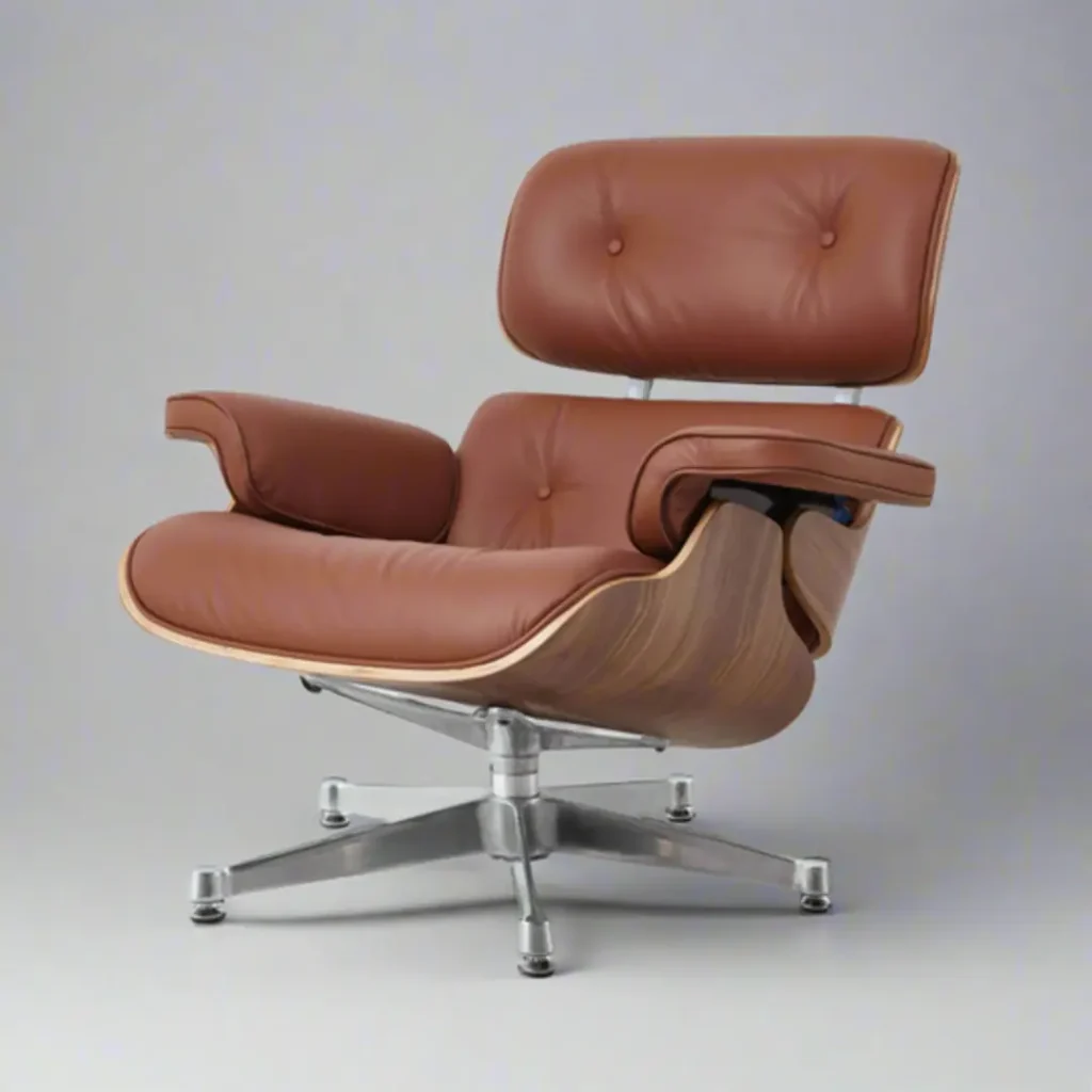 vitra eames lounge chair and ottoman full set walnut tan brown leather chrome base