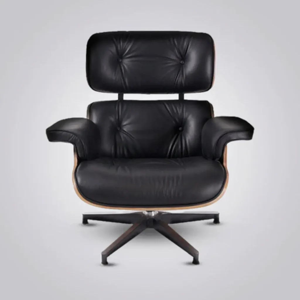 eames inspired mid-century lounge chair black walnut black base living room setting