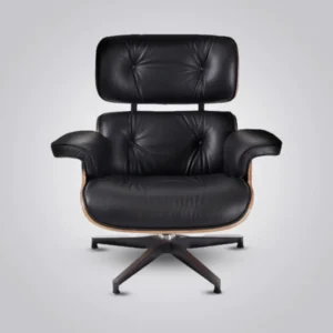 eames inspired mid-century lounge chair black walnut black base living room setting