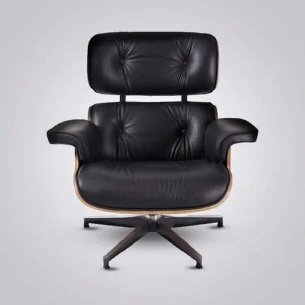 eames inspired mid-century lounge chair black walnut black base living room setting