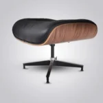lounge chair charles eames black leather walnut back angled view house of furnishes