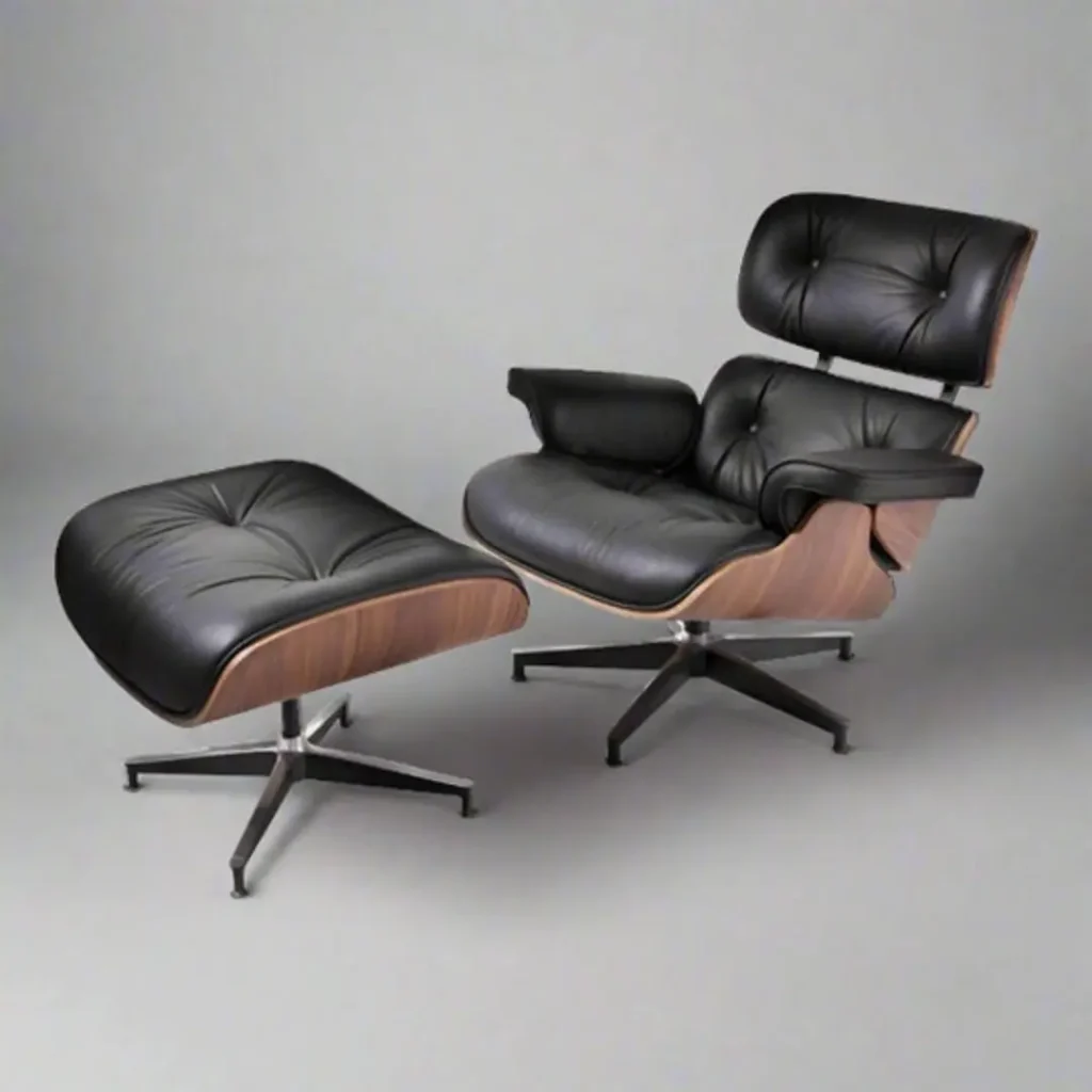 lounge chair charles eames walnut black black base front view