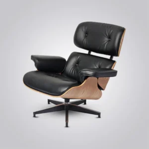 eames lounge chair replica ash wood black leather chrome base shell close-up house of furnishes by eman