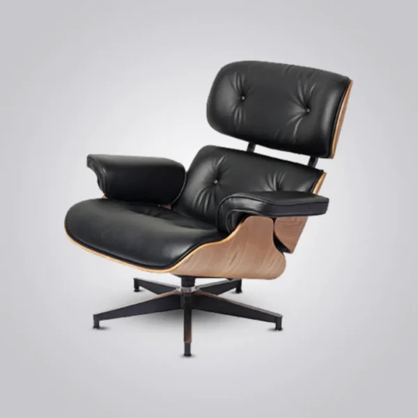 eames lounge chair replica ash wood black leather chrome base shell close-up house of furnishes by eman