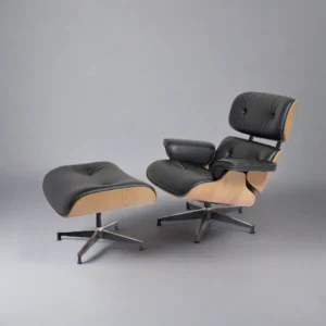 eames lounge chair replica ash wood black leather chrome base front view house of furnishes by eman