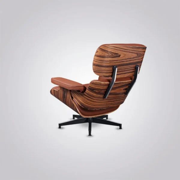 reproduction eames lounge chair rosewood tan brown leather black base back angled view house of furnishes by eman