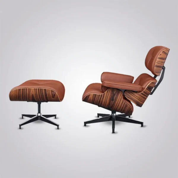 reproduction eames lounge chair rosewood tan brown leather black base cushion detail house of furnishes by eman