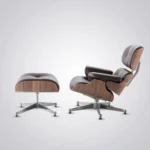 Eames Style Lounge Chair & Ottoman | Brown Leather | Walnut Wood | Chrome Base - Image 6