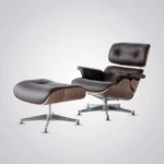 replica charles eames lounge chair brown leather walnut chrome base front view