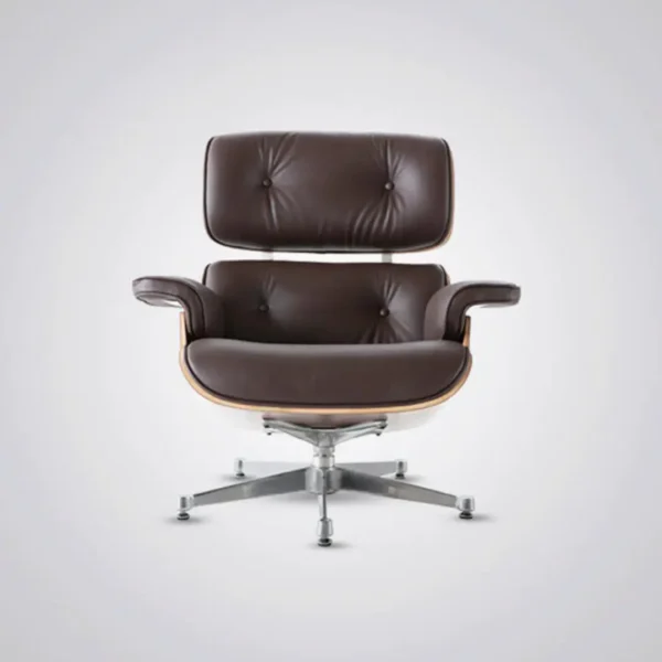 walnut veneer shell close-up eames style lounge chair chrome base house of furnishes