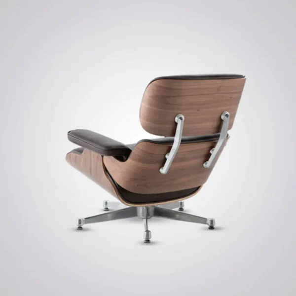 eames style lounge chair brown walnut chrome back angled view house of furnishes by eman