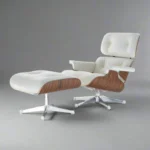 copy eames lounge chair white leather rosewood chrome base front view