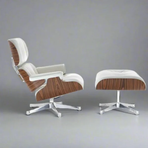 copy eames lounge chair and ottoman full set rosewood white leather chrome base