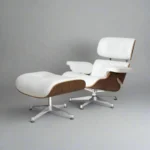 eames lounge chair repro white leather walnut chrome base front view
