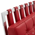 Red Italian leather Barcelona Chair cushion close up
