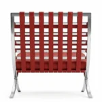 Red Barcelona Chair chrome frame close up — mirror polish finish