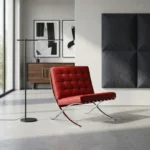 Red Barcelona Chair and footrest set — Mies Van Der Rohe replica UK