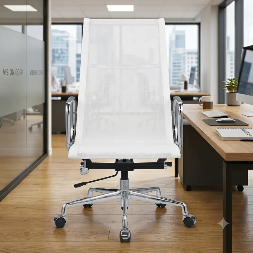 Eames Mesh Chair White EA119 High Back Front View – House of Furnishes