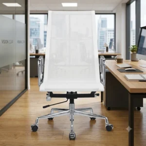 Eames Mesh Chair White EA119 High Back Front View – House of Furnishes