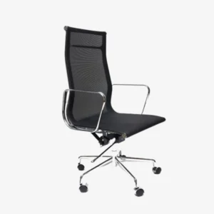 Eames Mesh Office Chair Black Chrome Aluminium Base Side View – House of Furnishes