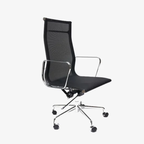 Eames Mesh Office Chair Black Chrome Aluminium Base Side View – House of Furnishes