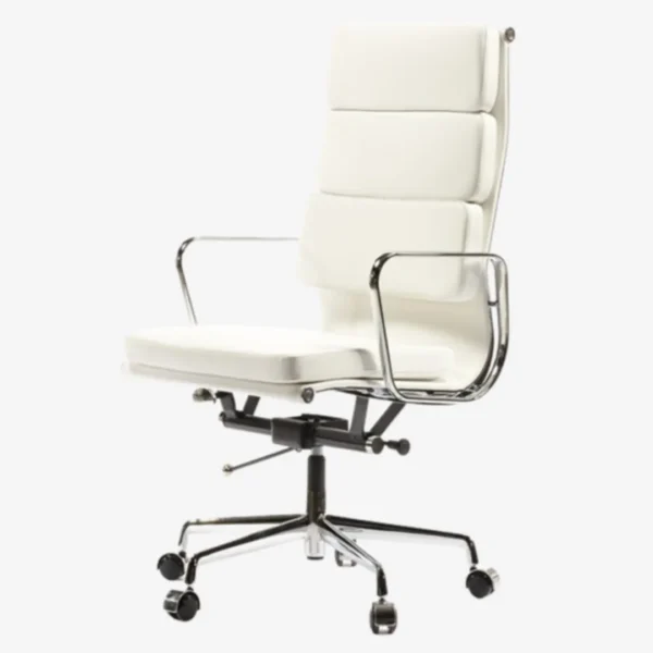 Eames Soft Pad Chair White Chrome Aluminium Base Side View – House of Furnishes