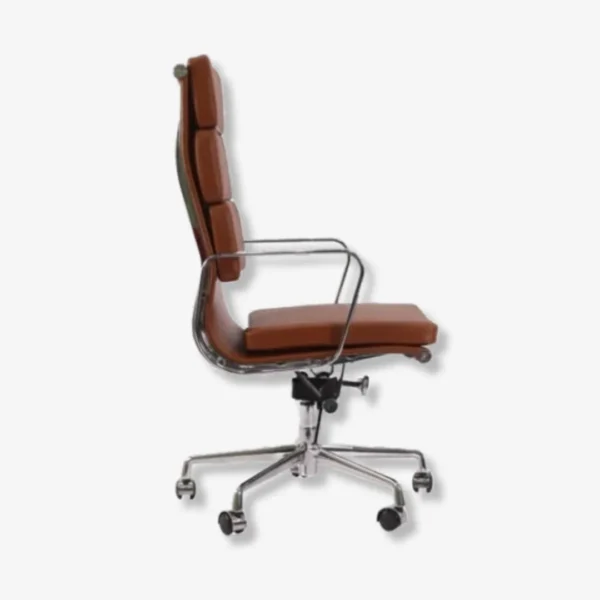 Tan Brown Soft Pad Eames Chair EA219 Chrome Aluminium Base Side View – House of Furnishes