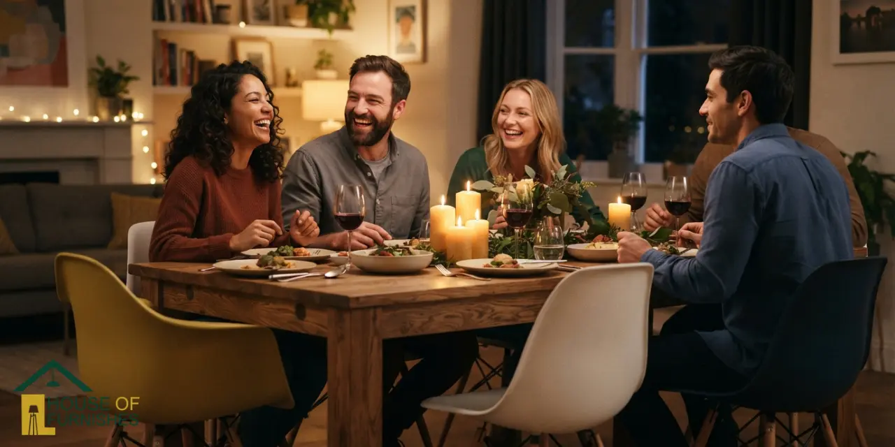are eames dining chairs comfortable — person seated on moulded dsw shell at dinner