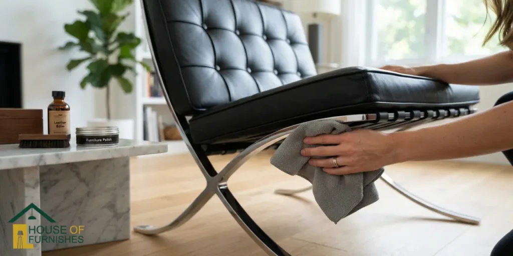 barcelona chair care — polishing chrome x frame and conditioning tufted leather