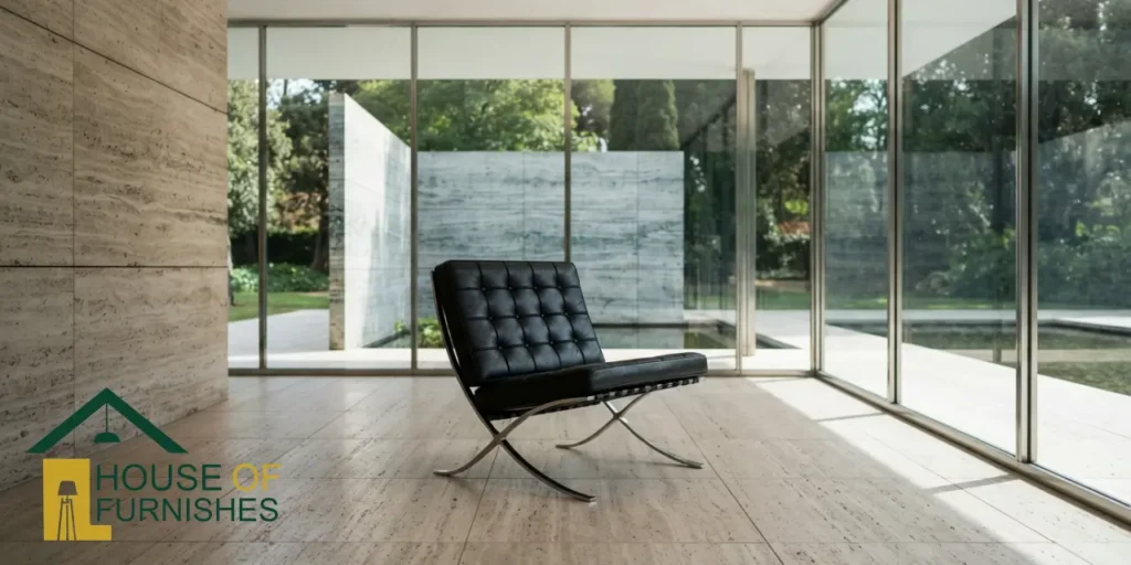 barcelona chair history — mies van der rohe 1929 design with chrome x frame and tufted leather