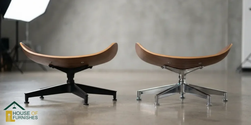 eames lounge chair black base vs chrome base comparison side by side