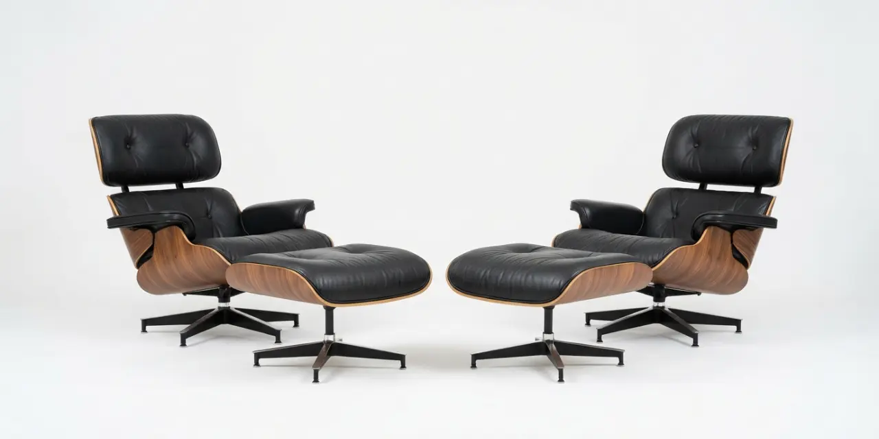 eames lounge chair replica vs original side by side comparison in walnut and black leather