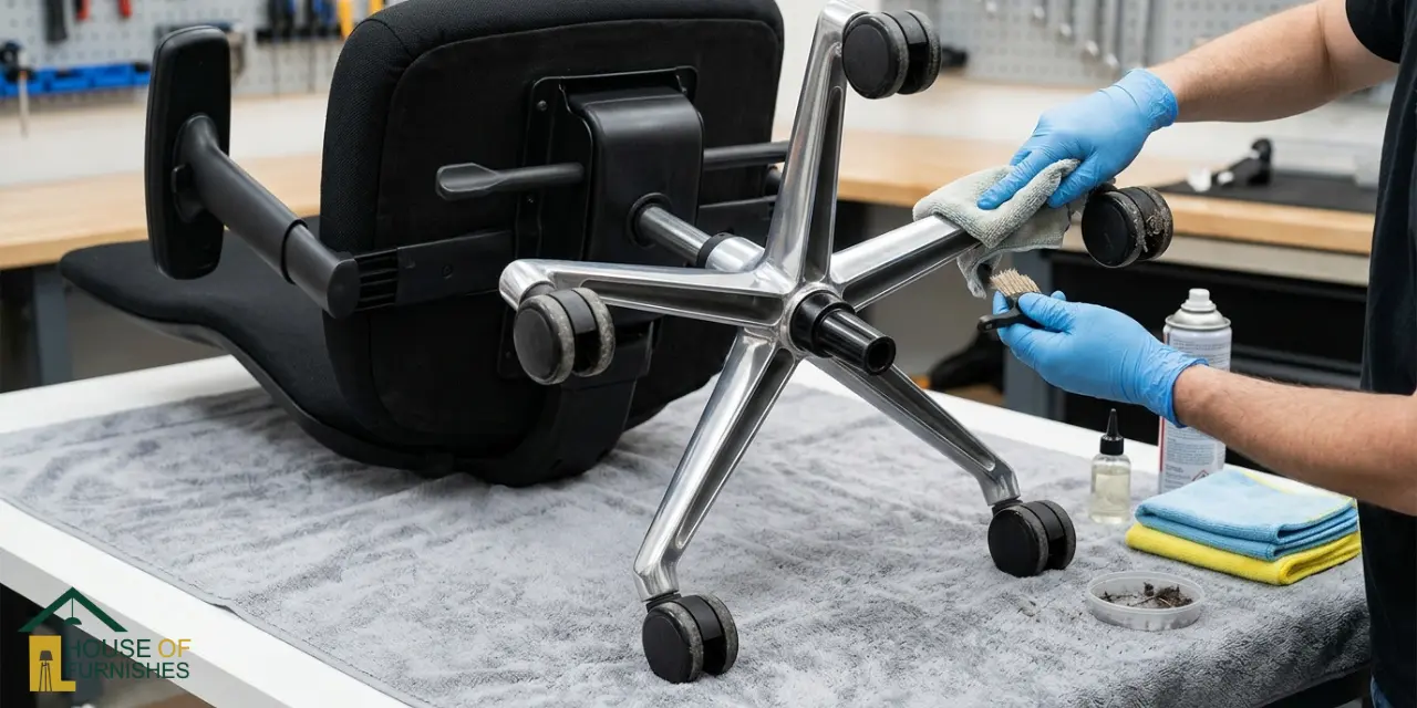 how to maintain an office chair — cleaning castors and polished aluminium base