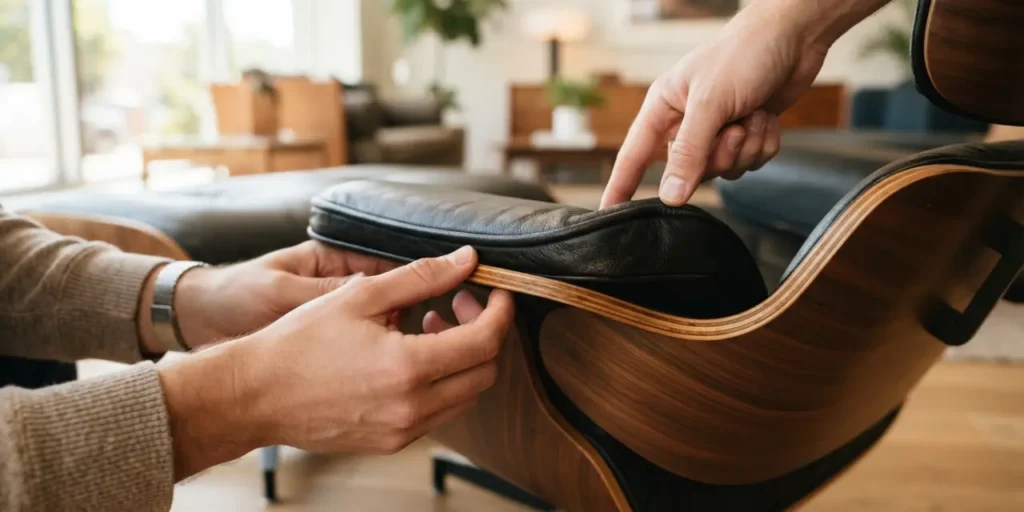 how to spot a quality eames replica — inspecting leather and veneer shell details