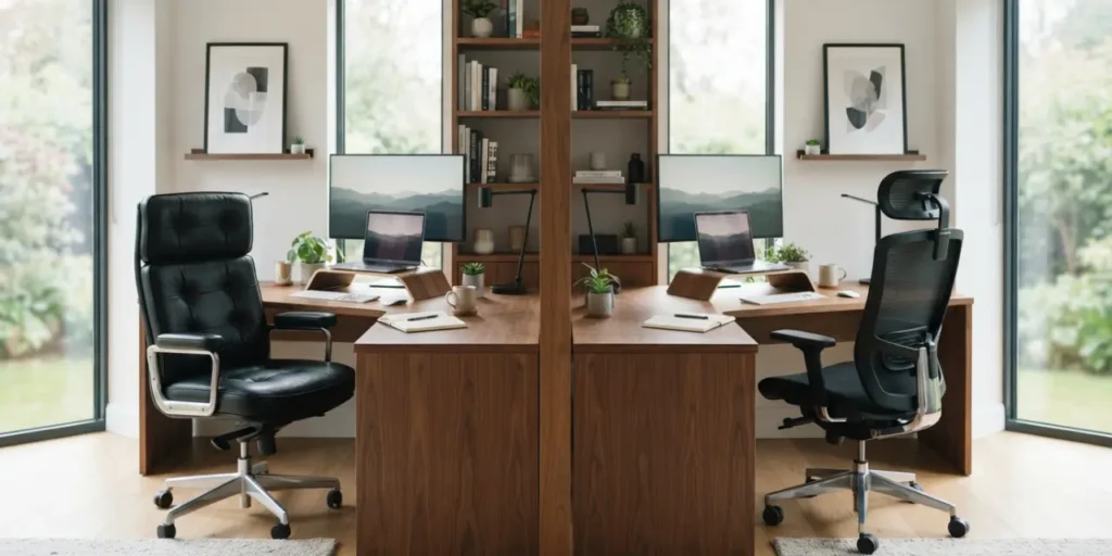 leather vs mesh office chair comparison — black leather and black mesh high back chairs